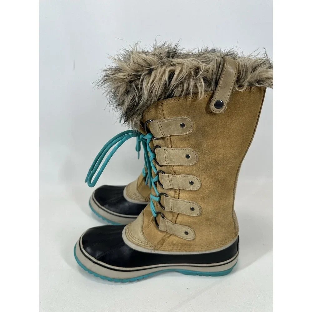 Sorel Joan of Arctic Waterproof Suede Boots NL 1540-373 Turquoise‎ Fur  Size 10